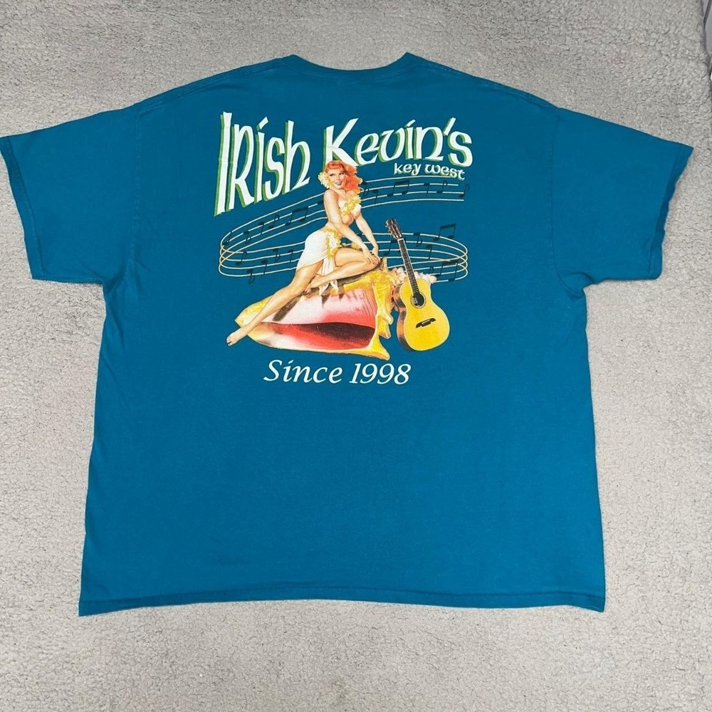 VTG‎ Irish Kevin's Bar Key West T Shirt 2XL XXL Teal Pin‑Up Girl Guitar 2-Sided